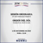 Orden del Día para la Sesión Ordinaria de fecha 06 de Diciembre de 2022