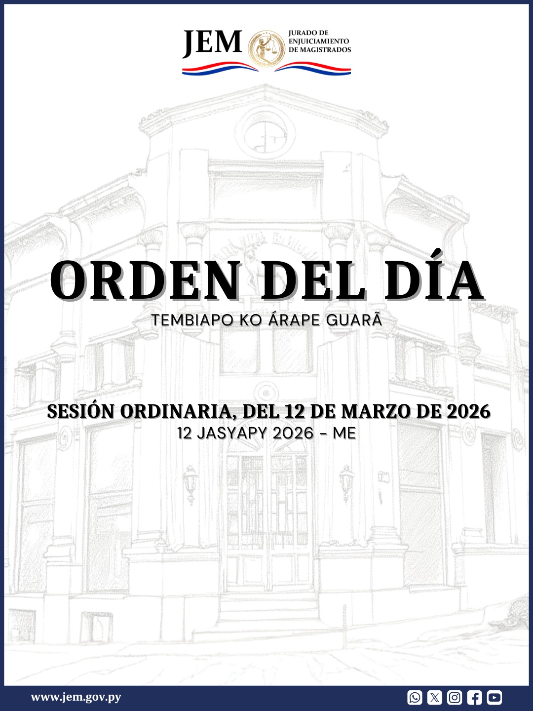 Orden del Día para la Sesión Ordinaria de fecha 12 de marzo de 2026