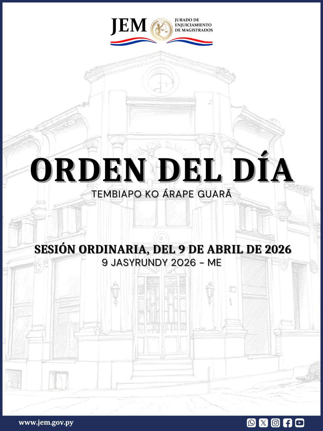 Orden del Día para la Sesión Ordinaria de fecha 9 de Abril de 2026