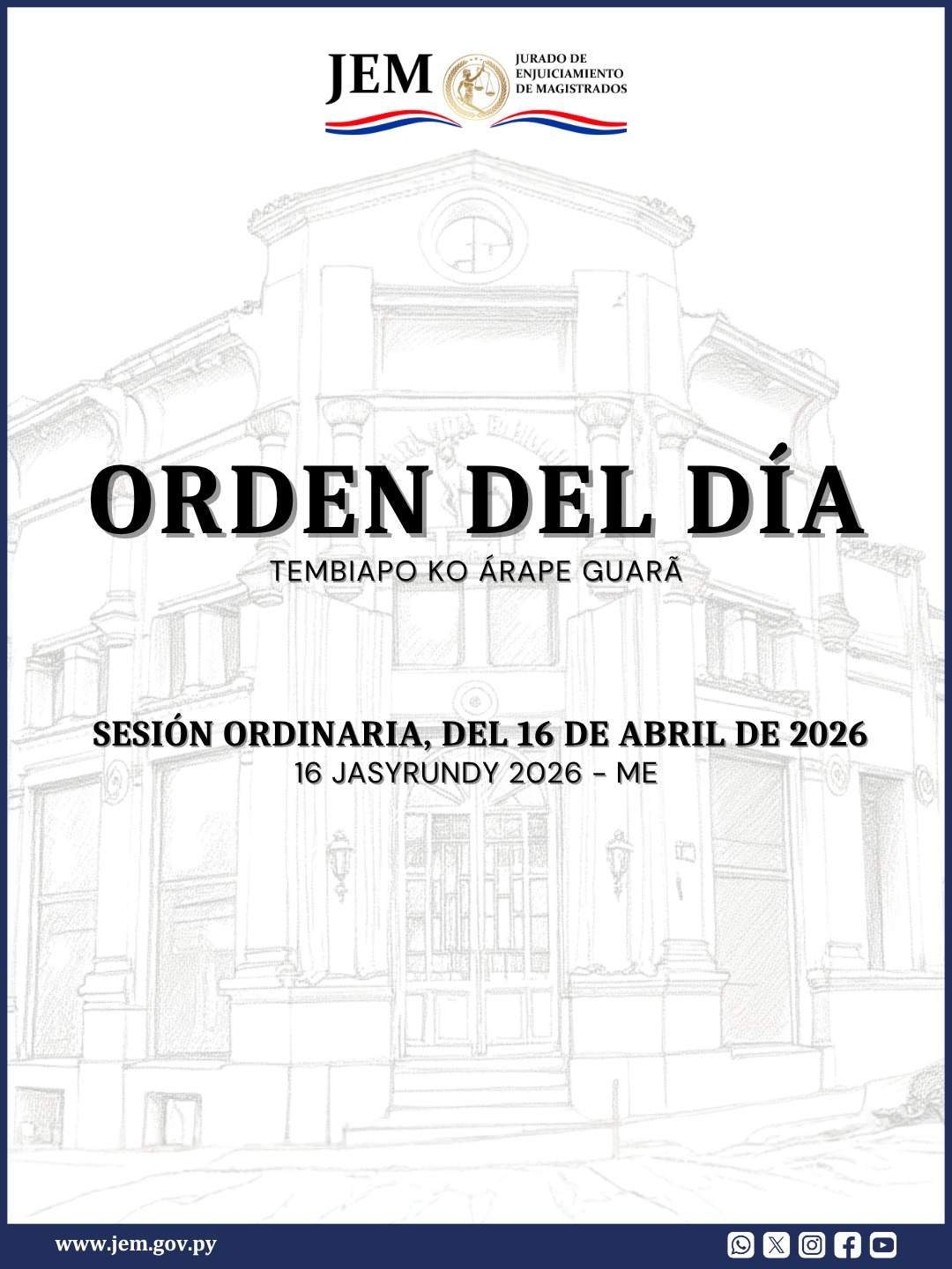 Orden del Día para la Sesión Ordinaria de fecha 16 de Abril de 2026