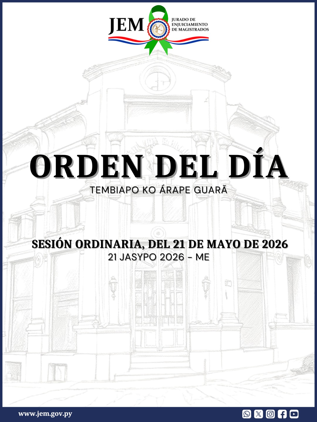 Orden del Día para la Sesión Ordinaria de fecha 21 de Mayo de 2026