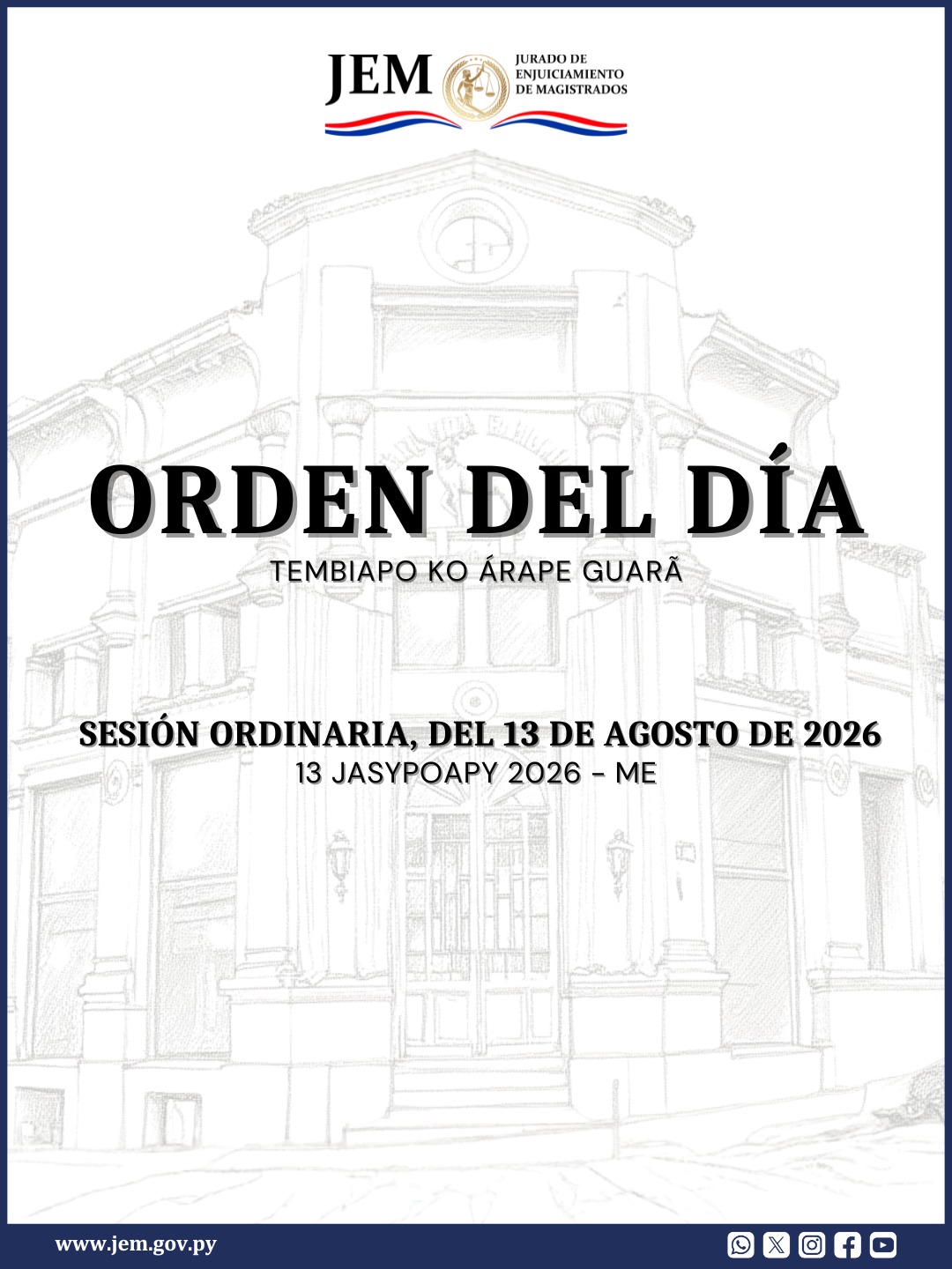 Orden del Día para la Sesión Ordinaria de fecha 13 de Agosto de 2026