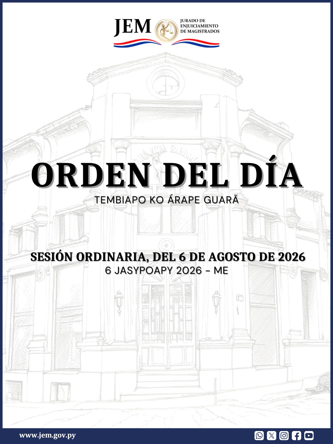 Orden del Día para la Sesión Ordinaria de fecha 6 de agosto de 2026