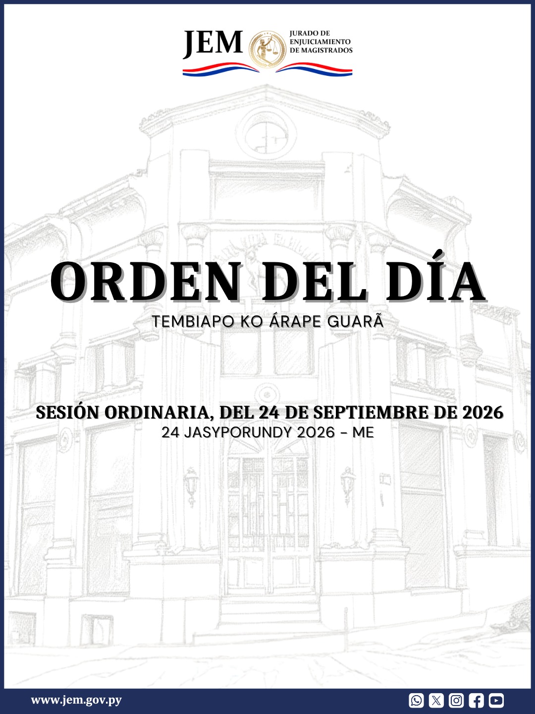 Orden del Día para la Sesión Ordinaria de fecha 24 de septiembre de 2026