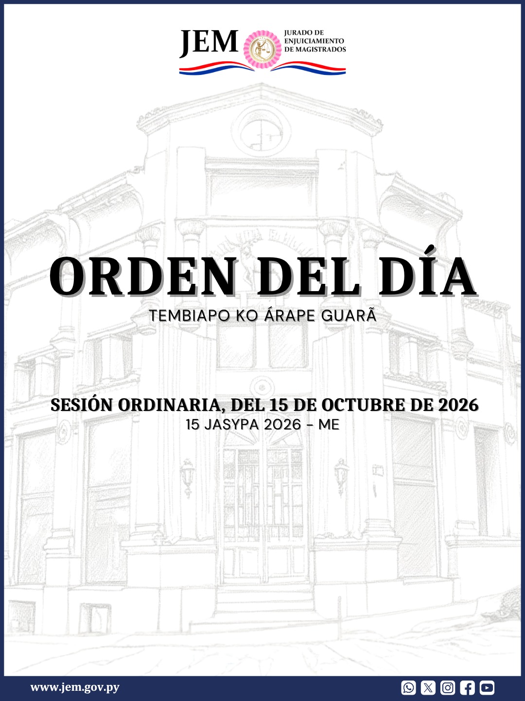 Orden del Día para la Sesión Ordinaria de fecha 15 de Octubre de 2026